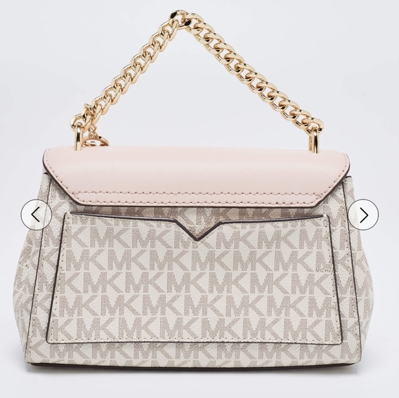 Michael Kors Lita Small Shoulder Bag MK Signature Vanilla Blush Pink Gold Chain - Picture 3 of 4